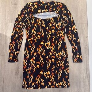 Derek Heart Black Long Sleeve Flame Print Dress